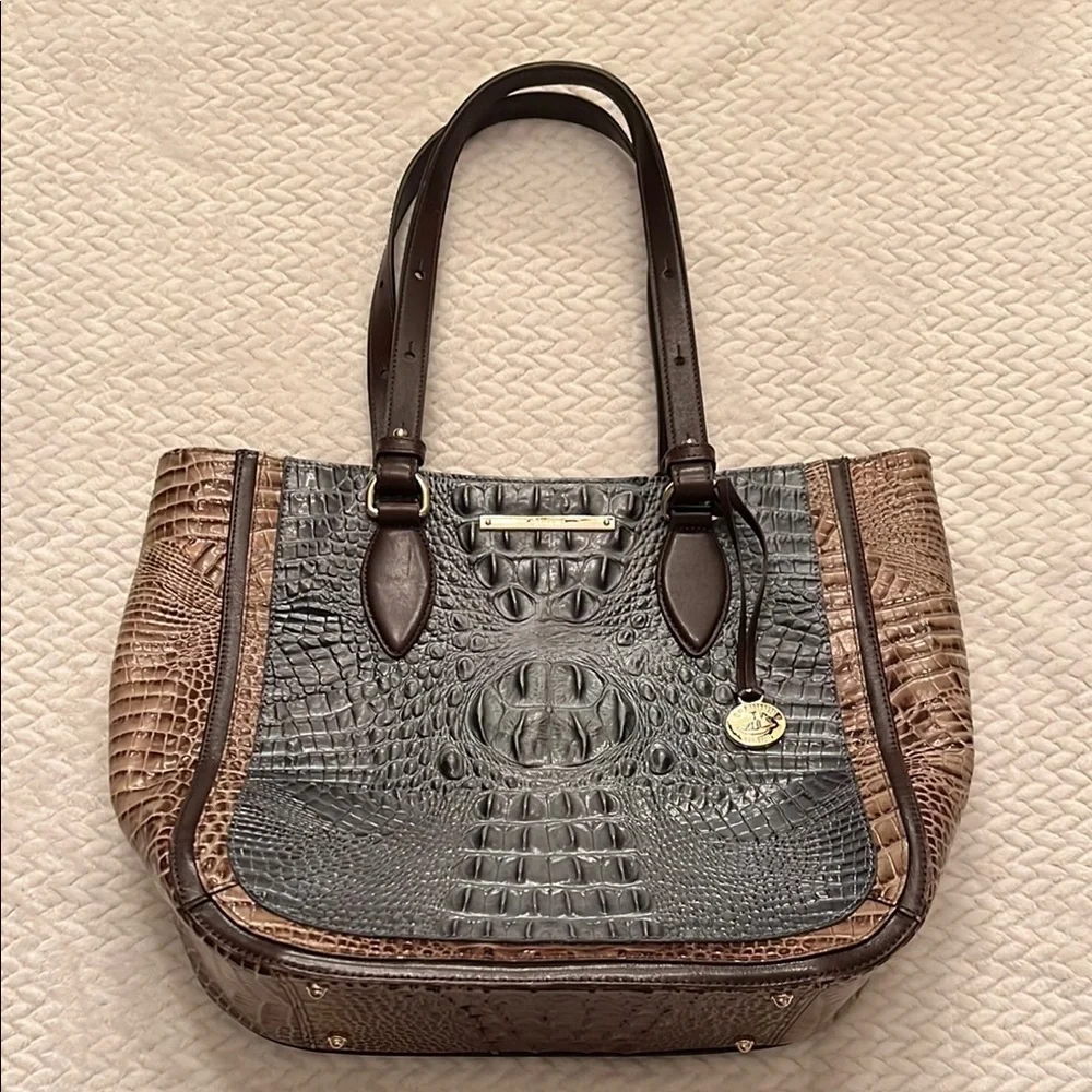 Brahmin Lena Mallard Davos Tote Medium Embossed Leather Shoulder Bag